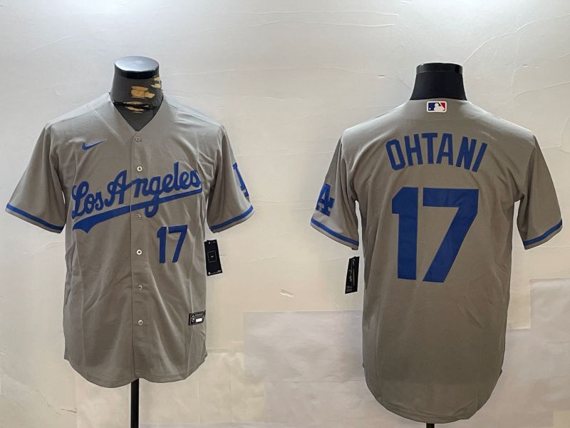 Men Los Angeles Dodgers 17 Ohtani Grey Game 2024 Nike MLB Jersey style 12168